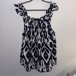 Lane Bryant Navy Blue and White Patterned Blouse